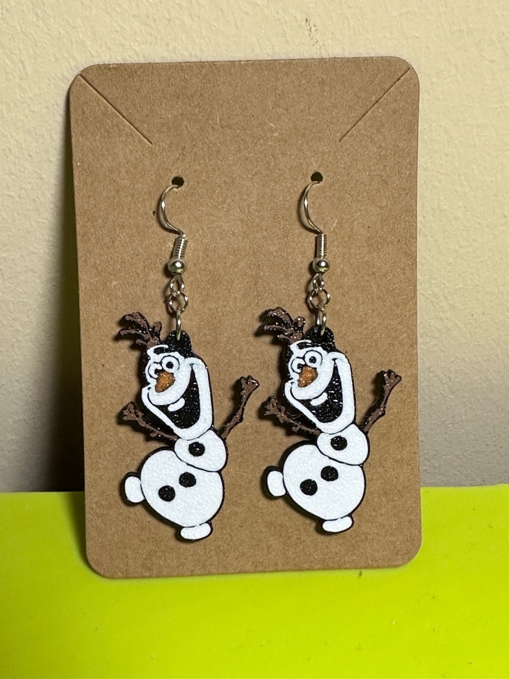 White Snowman Olaf Dangle Earrings for Kids